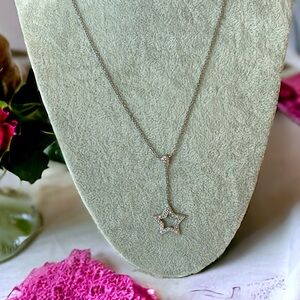 Silver CZ Drop Star Pendant Necklace